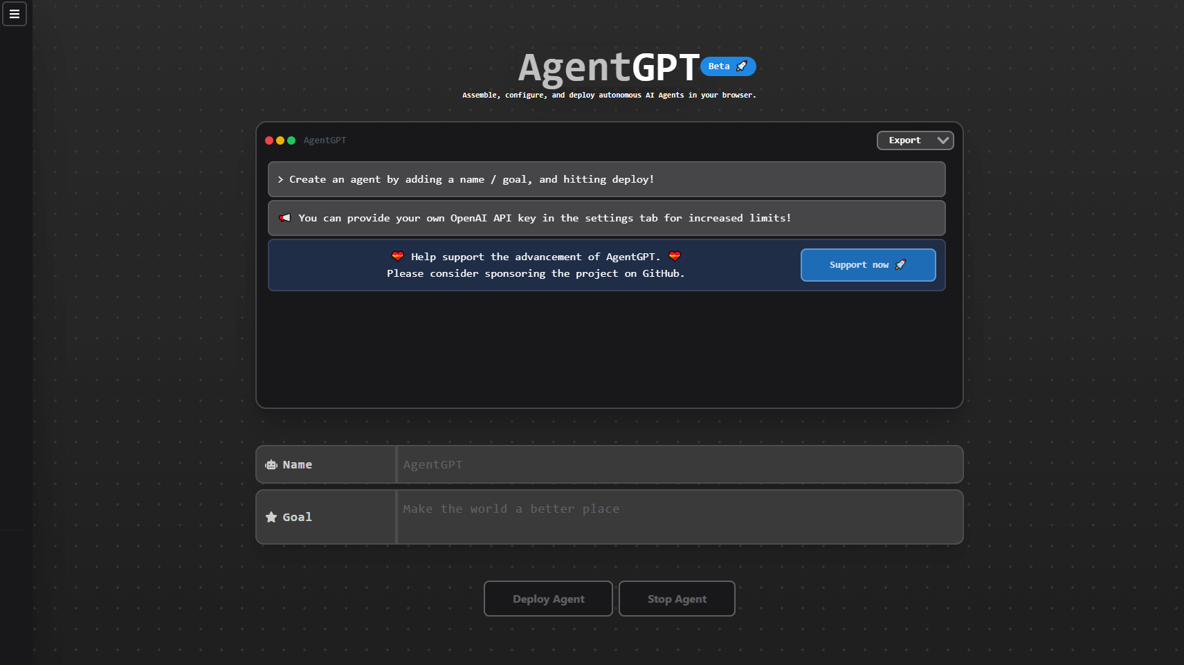 Screenshot - AutoGPT of AgentGPT Beta-versie