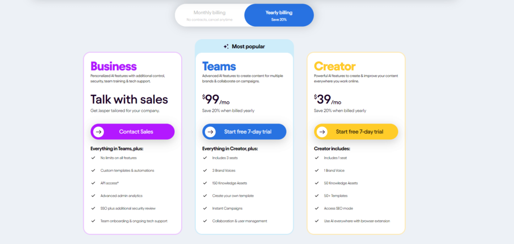 Screenshot paymenta and pricing packeges site Jasper